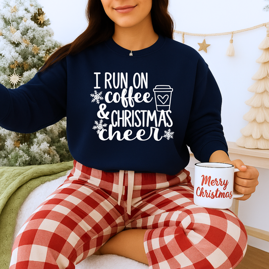 Unisex Heavy Blend™ mw2013 | I Run on Coffee & Christmas Cheer Sweatshirt – Funny Holiday Crewneck | Cozy Unisex Winter Gift