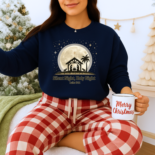 Unisex Heavy Blend™ mw2067 | Silent Night Holy Night Sweatshirt – Christian Nativity Scene Crewneck, Luke 2:14 Bible Verse Christmas Pullover