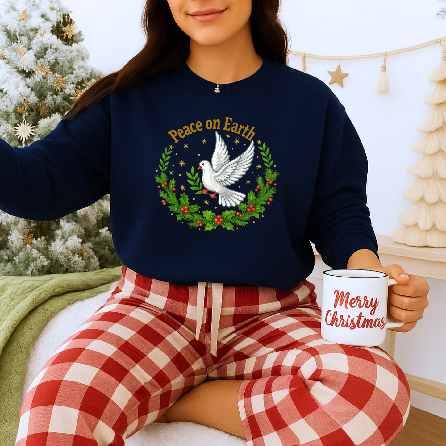 Unisex Heavy Blend™ mw2081 | Peace on Earth Dove Christmas Sweatshirt – Holiday Wreath Pullover, Festive Winter Sweater Gift