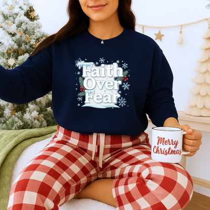 Unisex Heavy Blend™ mw2122 | Faith Over Fear Christian Christmas Sweatshirt – Inspirational Holiday Crewneck, Religious Winter Gift