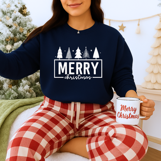 Unisex Heavy Blend™ mw2051 | Merry Christmas Sweatshirt – Classic Holiday Red Crewneck, Festive Winter Pullover with Tree Design