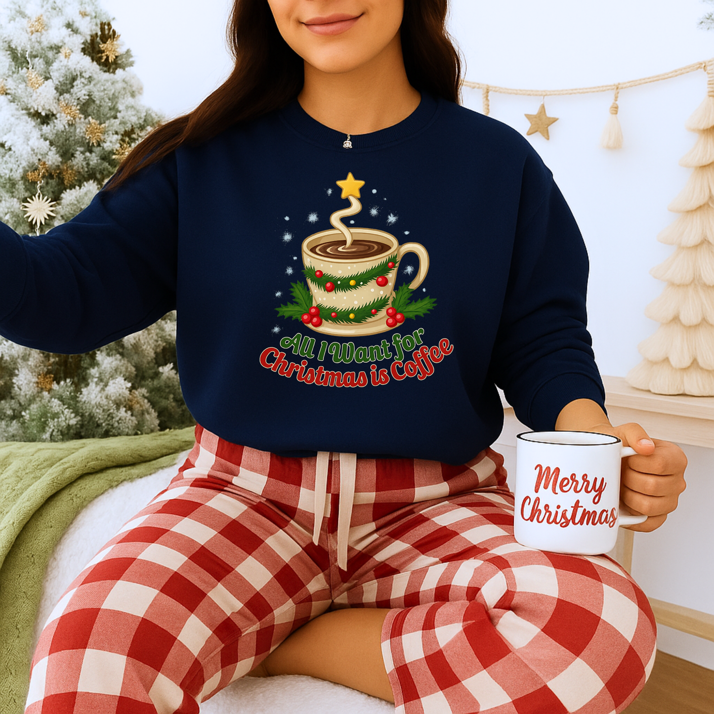 Unisex Heavy Blend™ mw2062 | All I Want for Christmas is Coffee Sweatshirt – Funny Holiday Coffee Lover Crewneck, Festive Winter Pullover