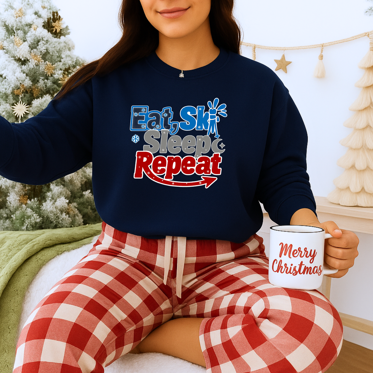 Unisex Heavy Blend™ mw2117 | Eat Ski Sleep Repeat Sweatshirt – Funny Skiing Winter Crewneck, Cozy Snow Sports Gift for Ski Lovers