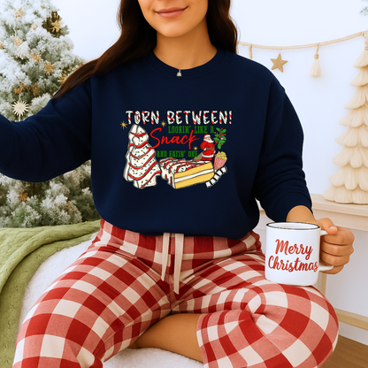 Unisex Heavy Blend™ mw2027 | Torn Between Looking Like a Snack Christmas Sweatshirt – Funny Holiday Crewneck | Cute Unisex Winter Gift