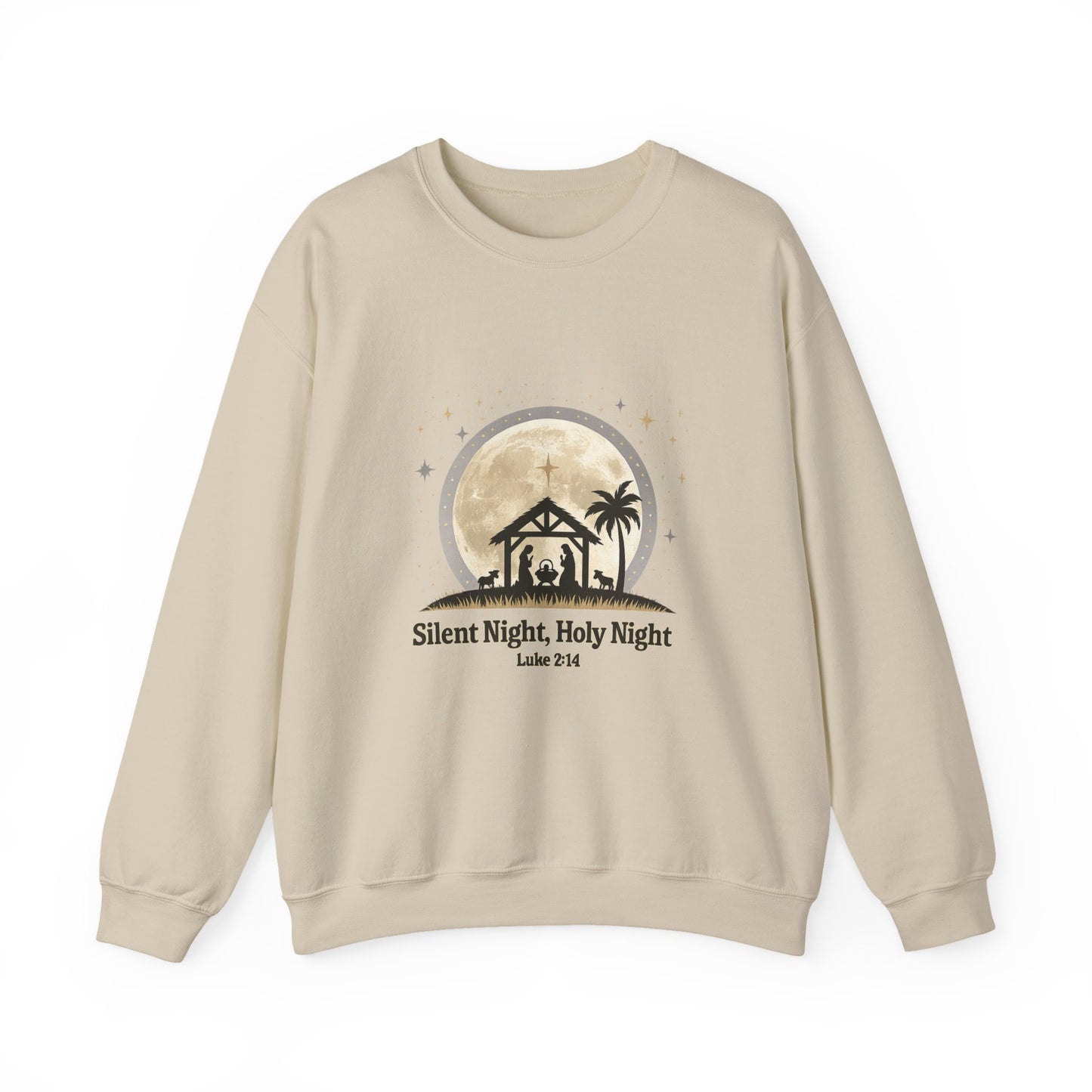 Unisex Heavy Blend™ mw2067 | Silent Night Holy Night Sweatshirt – Christian Nativity Scene Crewneck, Luke 2:14 Bible Verse Christmas Pullover