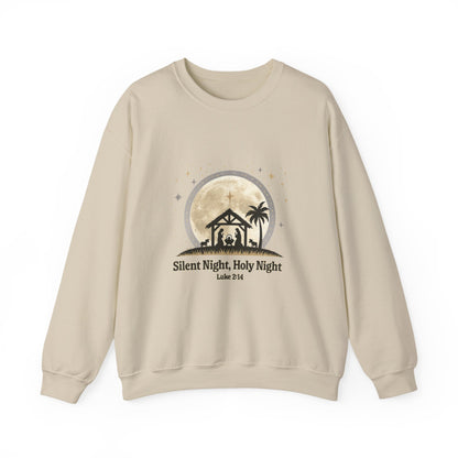 Unisex Heavy Blend™ mw2067 | Silent Night Holy Night Sweatshirt – Christian Nativity Scene Crewneck, Luke 2:14 Bible Verse Christmas Pullover
