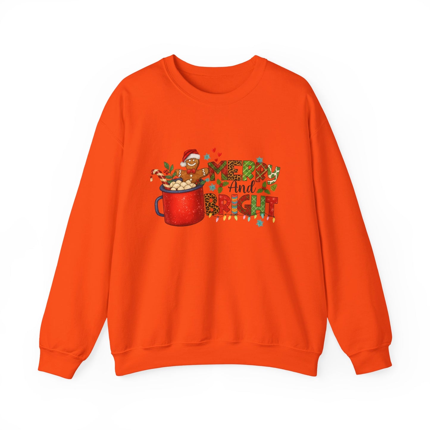 Unisex Heavy Blend™ mw2008 | Merry and Bright Christmas Sweatshirt – Gingerbread & Hot Cocoa Holiday Crewneck | Cozy Unisex Winter Gift