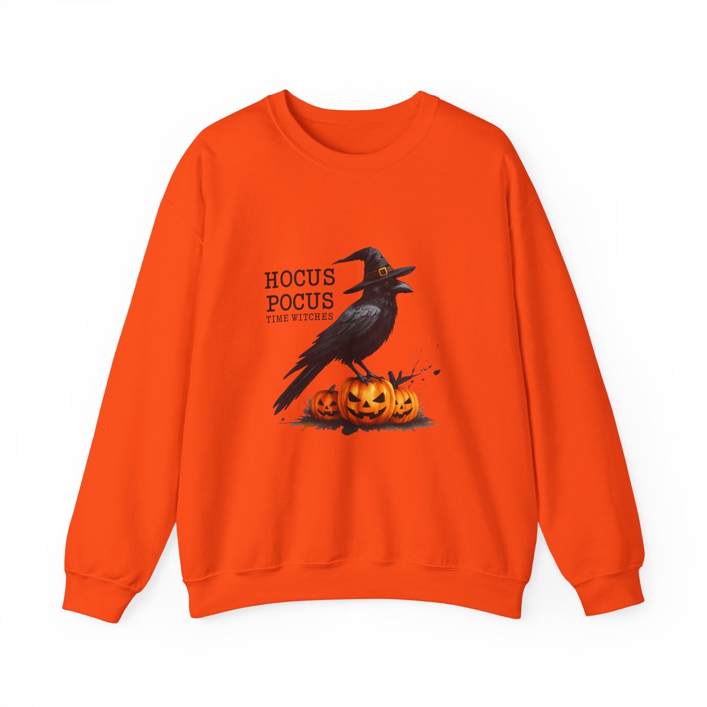 Unisex Heavy Blend™ Hocus Pocus Halloween Sweatshirt – Witchy Raven & Pumpkin Graphic | mw1008