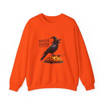 Unisex Heavy Blend™ Hocus Pocus Halloween Sweatshirt – Witchy Raven & Pumpkin Graphic | mw1008