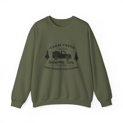 Unisex Heavy Blend™ mw2021 | I Farm Fresh Christmas Trees Sweatshirt – Vintage Red Truck Holiday Crewneck | Rustic Unisex Winter Gift