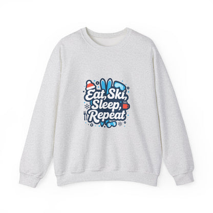 Unisex Heavy Blend™ mw2113 | Eat Ski Sleep Repeat Sweatshirt – Funny Skiing Winter Crewneck, Cozy Snow Sports Gift for Ski Lovers