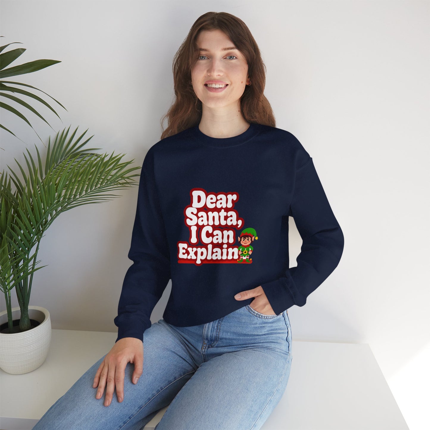 Unisex Heavy Blend™ mw2073 | Dear Santa I Can Explain Sweatshirt – Funny Christmas Elf Crewneck, Cute Holiday Pullover Sweater Gift