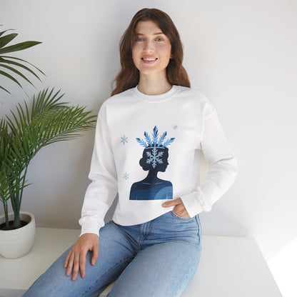Unisex Heavy Blend™ mw2139 | Ice Queen Silhouette Sweatshirt – Elegant Snowflake Winter Crown Crewneck, Cozy Holiday Gift