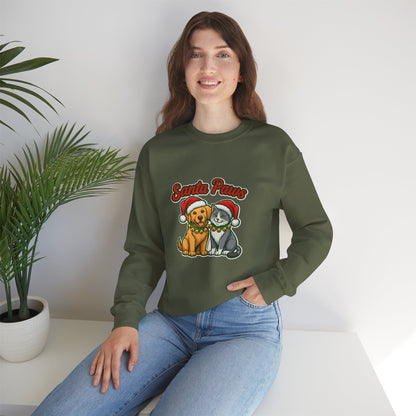 Unisex Heavy Blend™ mw2096 | Santa Paws Christmas Sweatshirt – Cute Cat & Dog Holiday Crewneck, Merry Xmas Gift for Pet Lovers