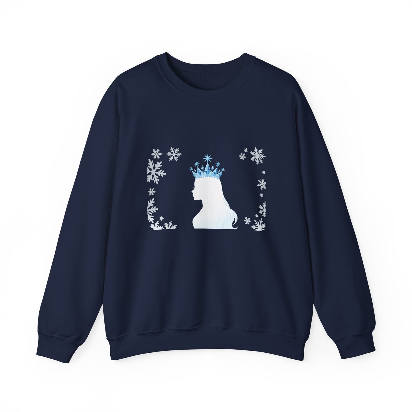 Unisex Heavy Blend™ mw2140 | Ice Queen Silhouette Sweatshirt – Elegant Snowflake Winter Crown Crewneck, Cozy Holiday Gift