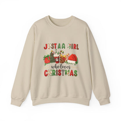 Unisex Heavy Blend™ mw2052 | Just a Girl Who Loves Christmas Sweatshirt – Cute Holiday Pullover, Festive Santa Candy Cane Crewneck