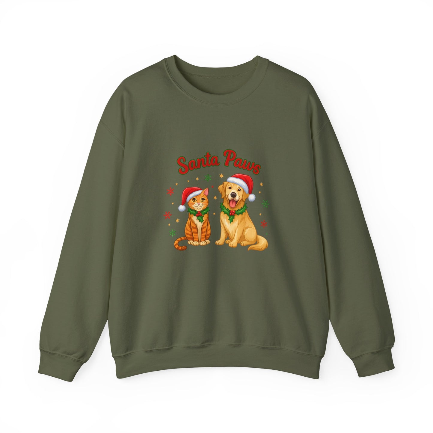 Unisex Heavy Blend™ mw2095 | Santa Paws Christmas Sweatshirt – Cute Cat & Dog Holiday Crewneck, Merry Xmas Gift for Pet Lovers