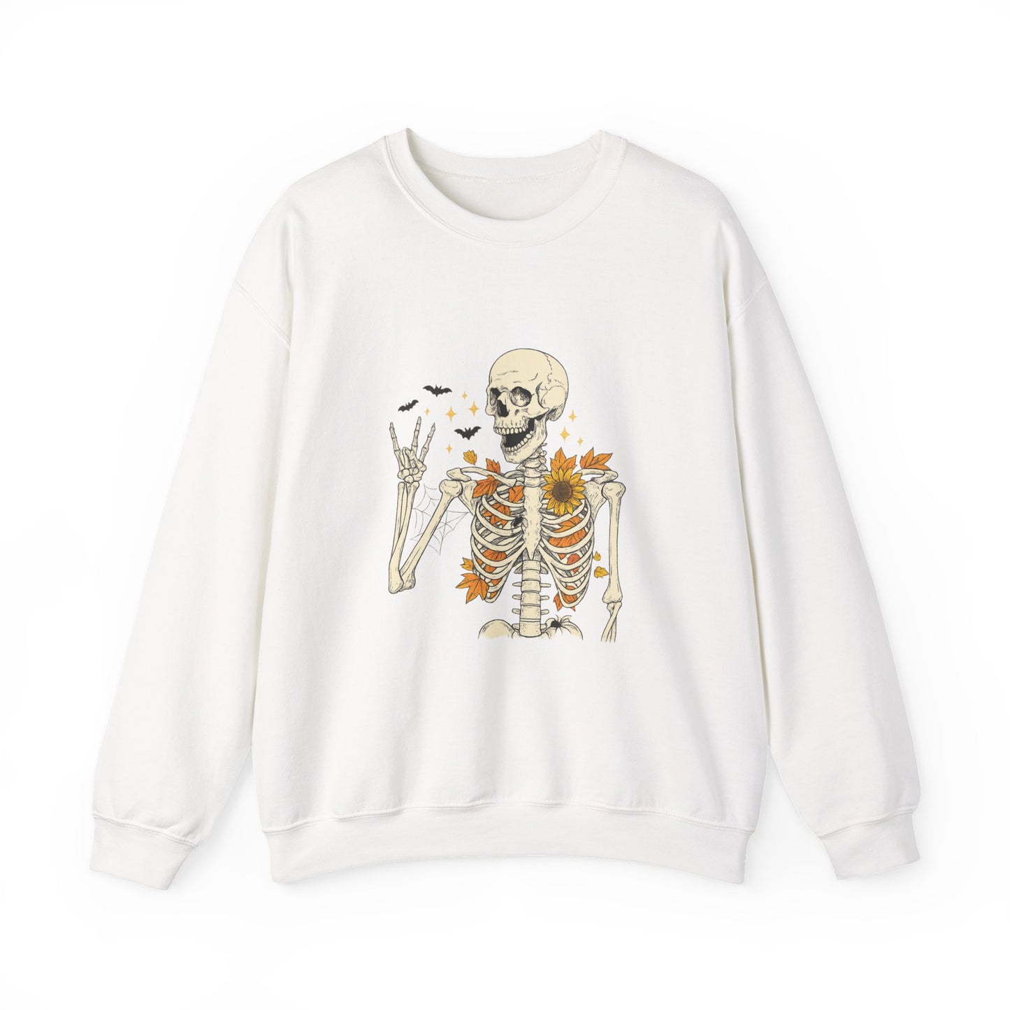 Unisex Heavy Blend™ Floral Skeleton Halloween Sweatshirt – Spooky Fall Vibes Crewneck | mw1019