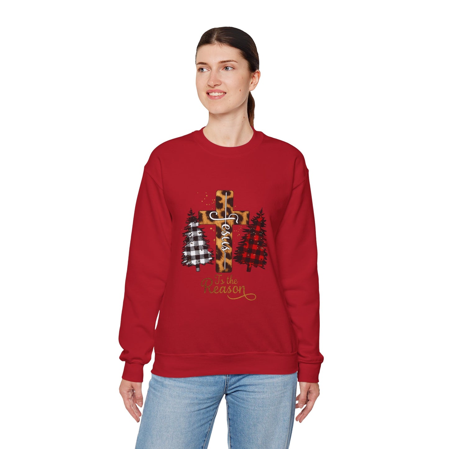 Unisex Heavy Blend™ mw2028 | Jesus Is the Reason Sweatshirt – Christian Christmas Cross Crewneck | Faith Based Unisex Holiday Gift
