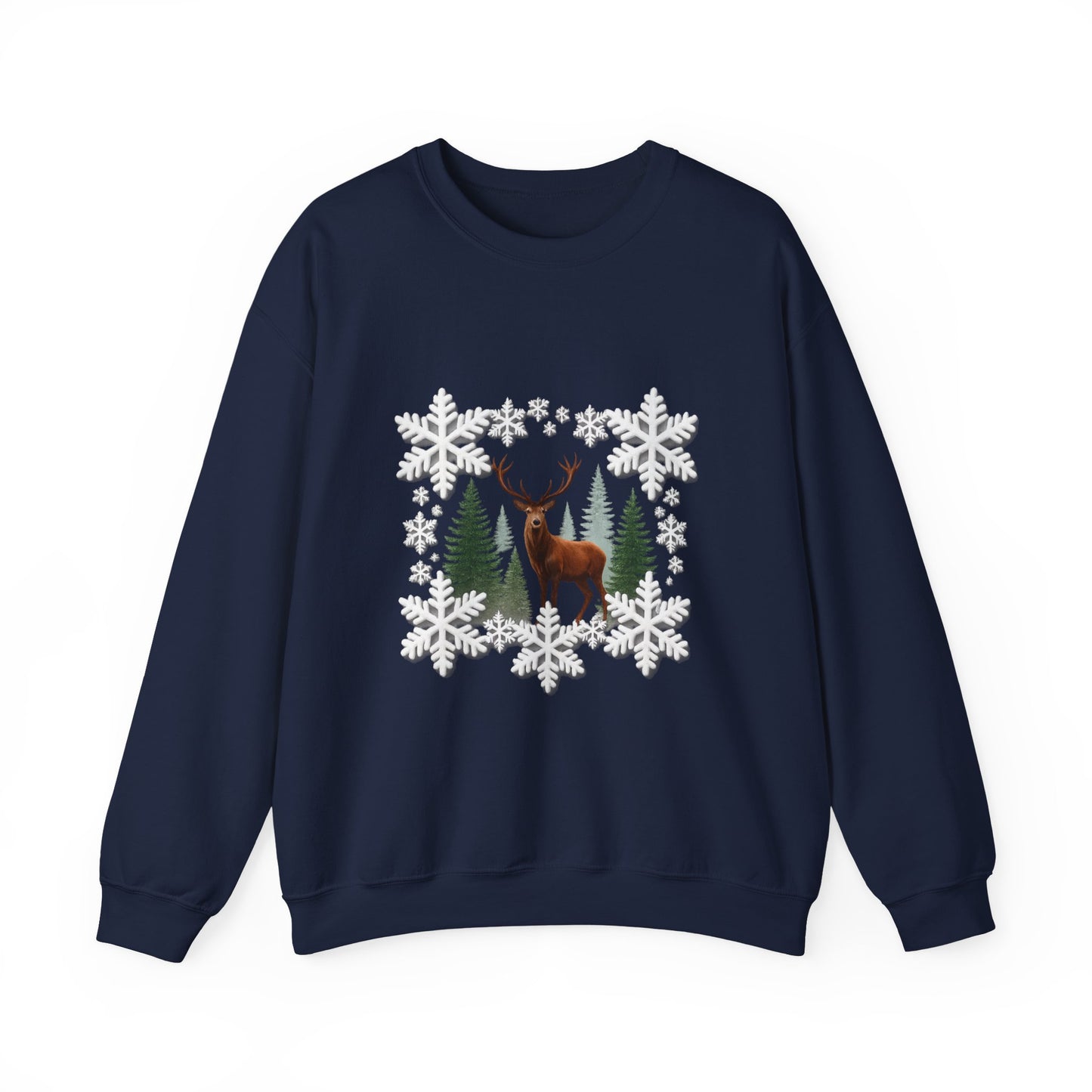 Unisex Heavy Blend™ mw2054 | Snowflake Reindeer Christmas Sweatshirt – Festive Winter Deer Crewneck, Holiday Pullover Sweater