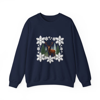 Unisex Heavy Blend™ mw2054 | Snowflake Reindeer Christmas Sweatshirt – Festive Winter Deer Crewneck, Holiday Pullover Sweater