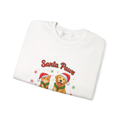 Unisex Heavy Blend™ mw2095 | Santa Paws Christmas Sweatshirt – Cute Cat & Dog Holiday Crewneck, Merry Xmas Gift for Pet Lovers