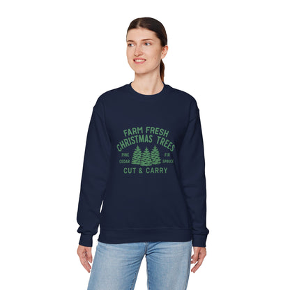 Unisex Heavy Blend™ mw2024 | Farm Fresh Christmas Trees Sweatshirt – Rustic Holiday Pine & Fir Crewneck | Vintage Unisex Winter Gift
