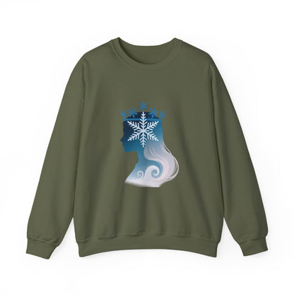 Unisex Heavy Blend™ mw2138 | Snow Queen Silhouette Sweatshirt – Elegant Winter Snowflake Crown Crewneck, Cozy Holiday Gift