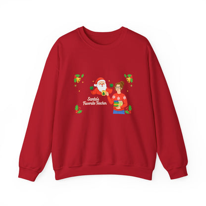 Unisex Heavy Blend™ mw2080 | Santa’s Favorite Teacher Christmas Sweatshirt – Cute Holiday Gift for Teachers, Festive School Pullover Sweater