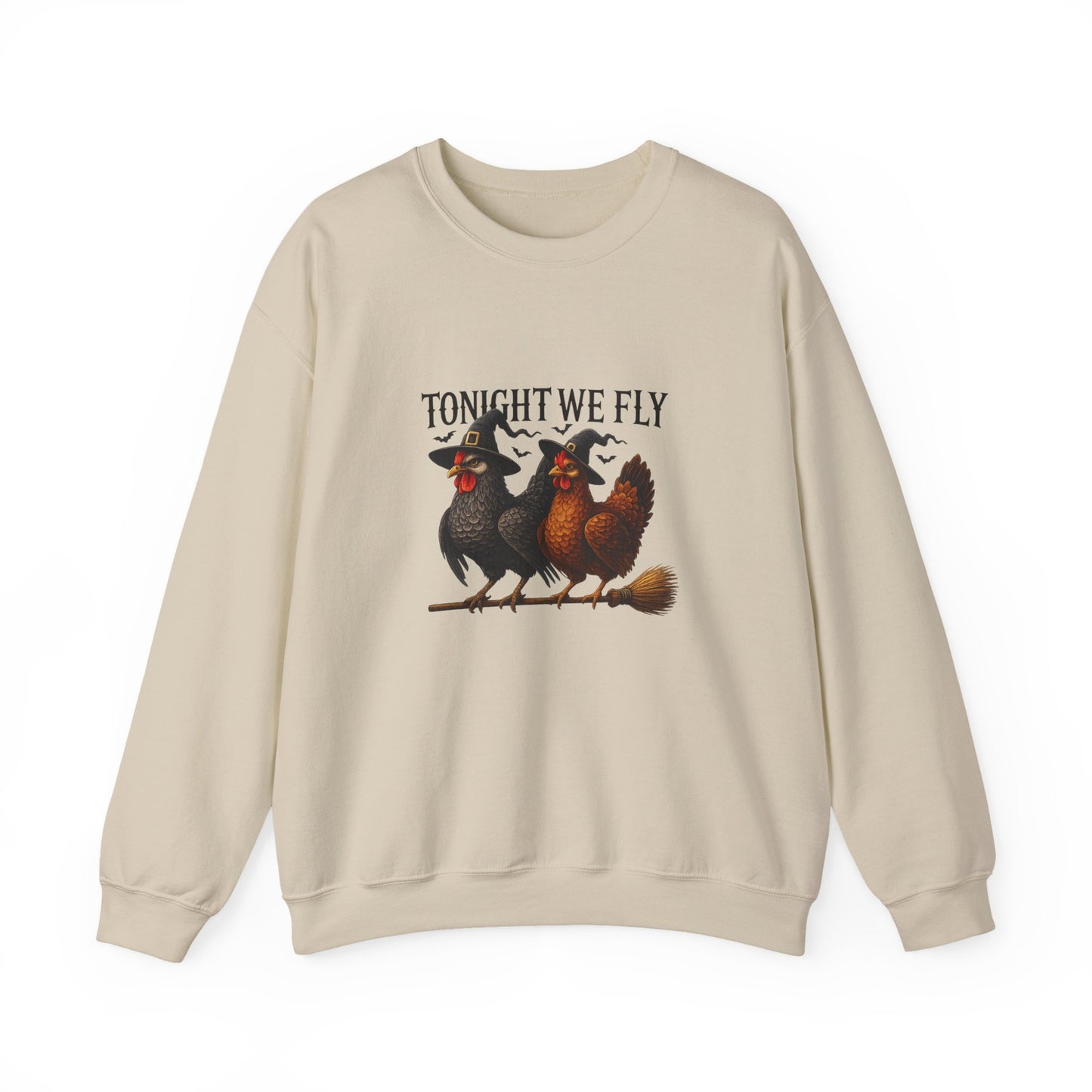 Unisex Heavy Blend™ Tonight We Fly Chicken Sweatshirt – Funny Witchy Halloween Crewneck | mw1022