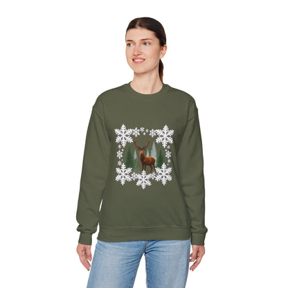 Unisex Heavy Blend™ mw2054 | Snowflake Reindeer Christmas Sweatshirt – Festive Winter Deer Crewneck, Holiday Pullover Sweater