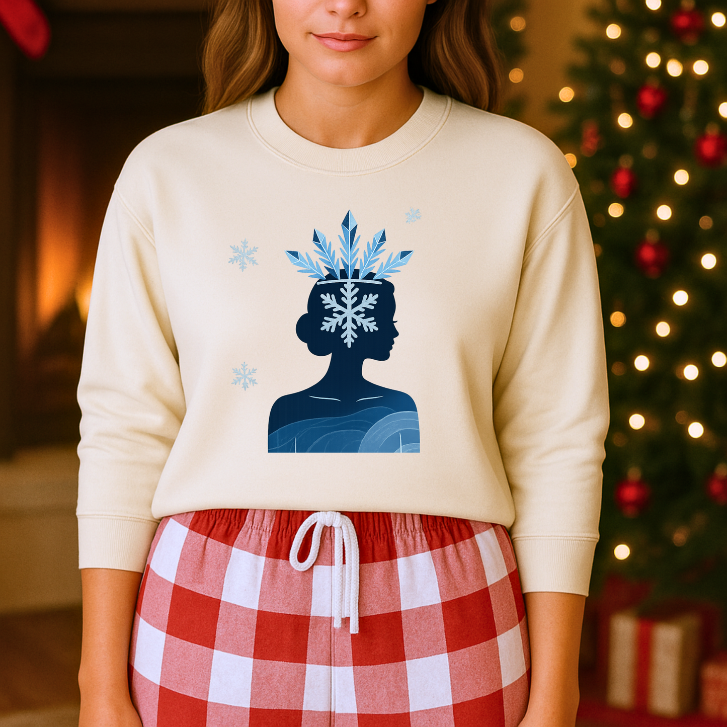 Unisex Heavy Blend™ mw2139 | Ice Queen Silhouette Sweatshirt – Elegant Snowflake Winter Crown Crewneck, Cozy Holiday Gift