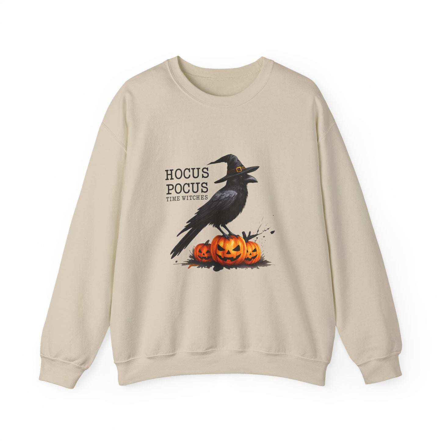 Unisex Heavy Blend™ Hocus Pocus Halloween Sweatshirt – Witchy Raven & Pumpkin Graphic | mw1008