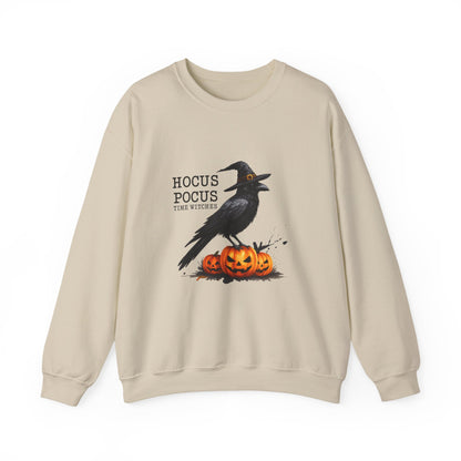 Unisex Heavy Blend™ Hocus Pocus Halloween Sweatshirt – Witchy Raven & Pumpkin Graphic | mw1008