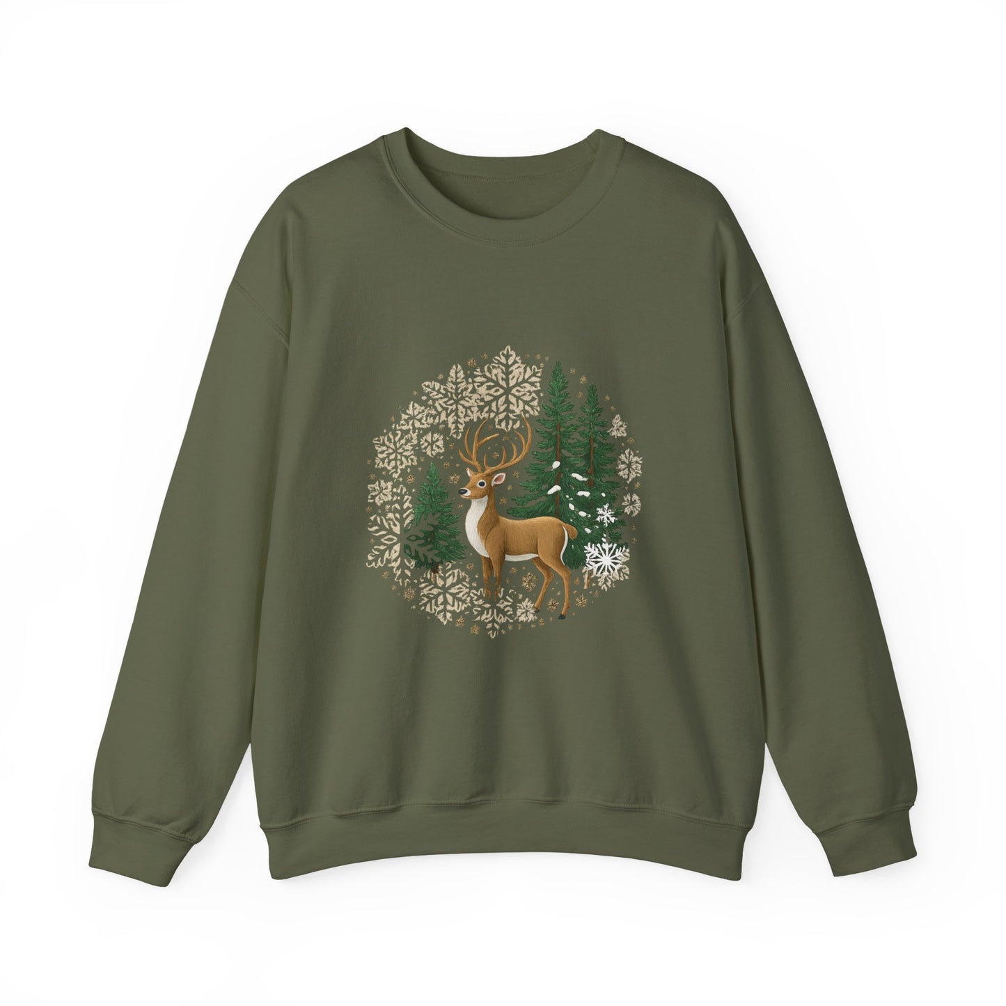 Unisex Heavy Blend™ mw2055 | Reindeer Snowflake Christmas Sweatshirt – Festive Winter Deer Crewneck, Holiday Pullover Sweater