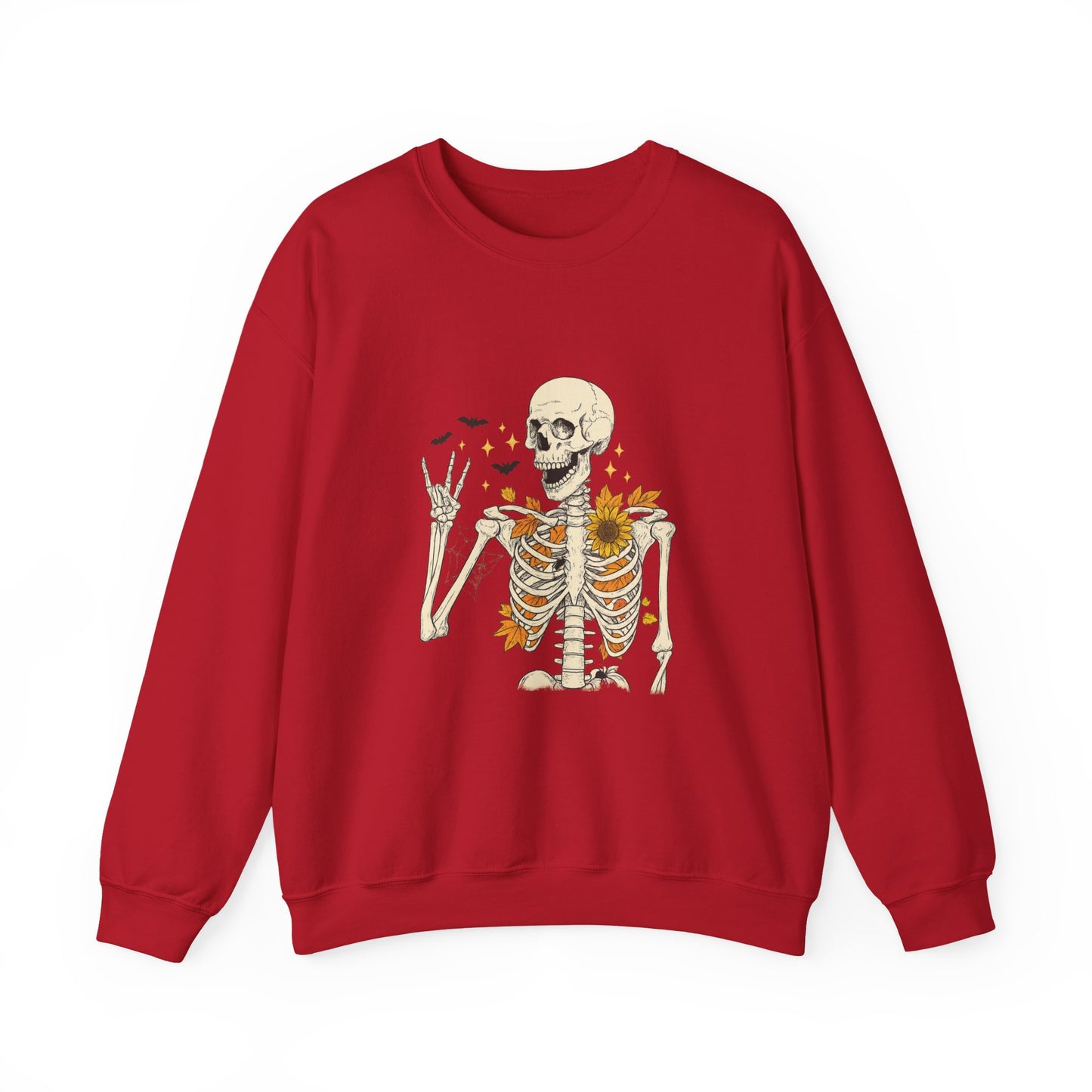 Unisex Heavy Blend™ Floral Skeleton Halloween Sweatshirt – Spooky Fall Vibes Crewneck | mw1019
