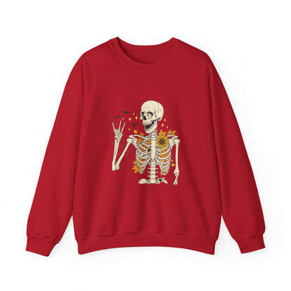 Unisex Heavy Blend™ Floral Skeleton Halloween Sweatshirt – Spooky Fall Vibes Crewneck | mw1019