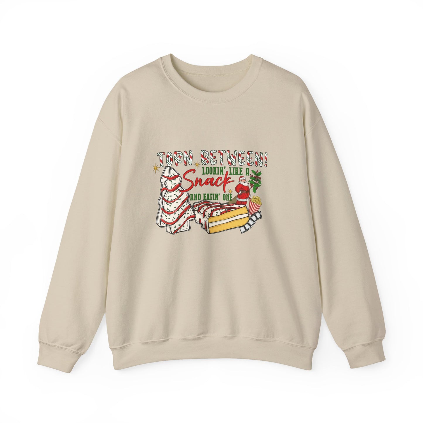 Unisex Heavy Blend™ mw2027 | Torn Between Looking Like a Snack Christmas Sweatshirt – Funny Holiday Crewneck | Cute Unisex Winter Gift