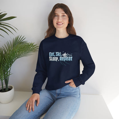 Unisex Heavy Blend™ mw2114 | Eat Ski Sleep Repeat Sweatshirt – Funny Skiing Winter Crewneck, Cozy Snow Sports Gift for Ski Lovers
