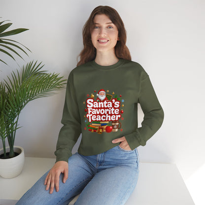 Unisex Heavy Blend™ mw2088 | Santa’s Favorite Teacher Christmas Sweatshirt – Cute Holiday Gift for Teachers, Festive Pullover