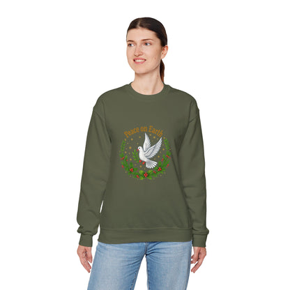 Unisex Heavy Blend™ mw2081 | Peace on Earth Dove Christmas Sweatshirt – Holiday Wreath Pullover, Festive Winter Sweater Gift
