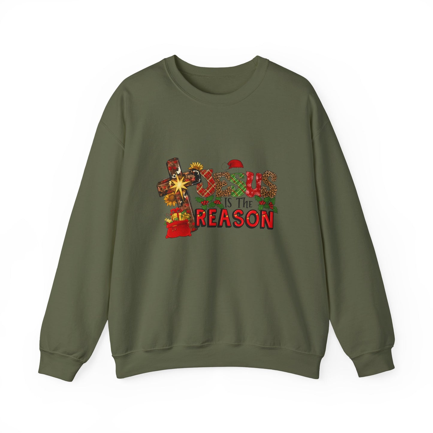 Unisex Heavy Blend™ mw2030 | Jesus Is The Reason Sweatshirt – Christian Christmas Cross Crewneck | Faith Based Unisex Holiday Gift