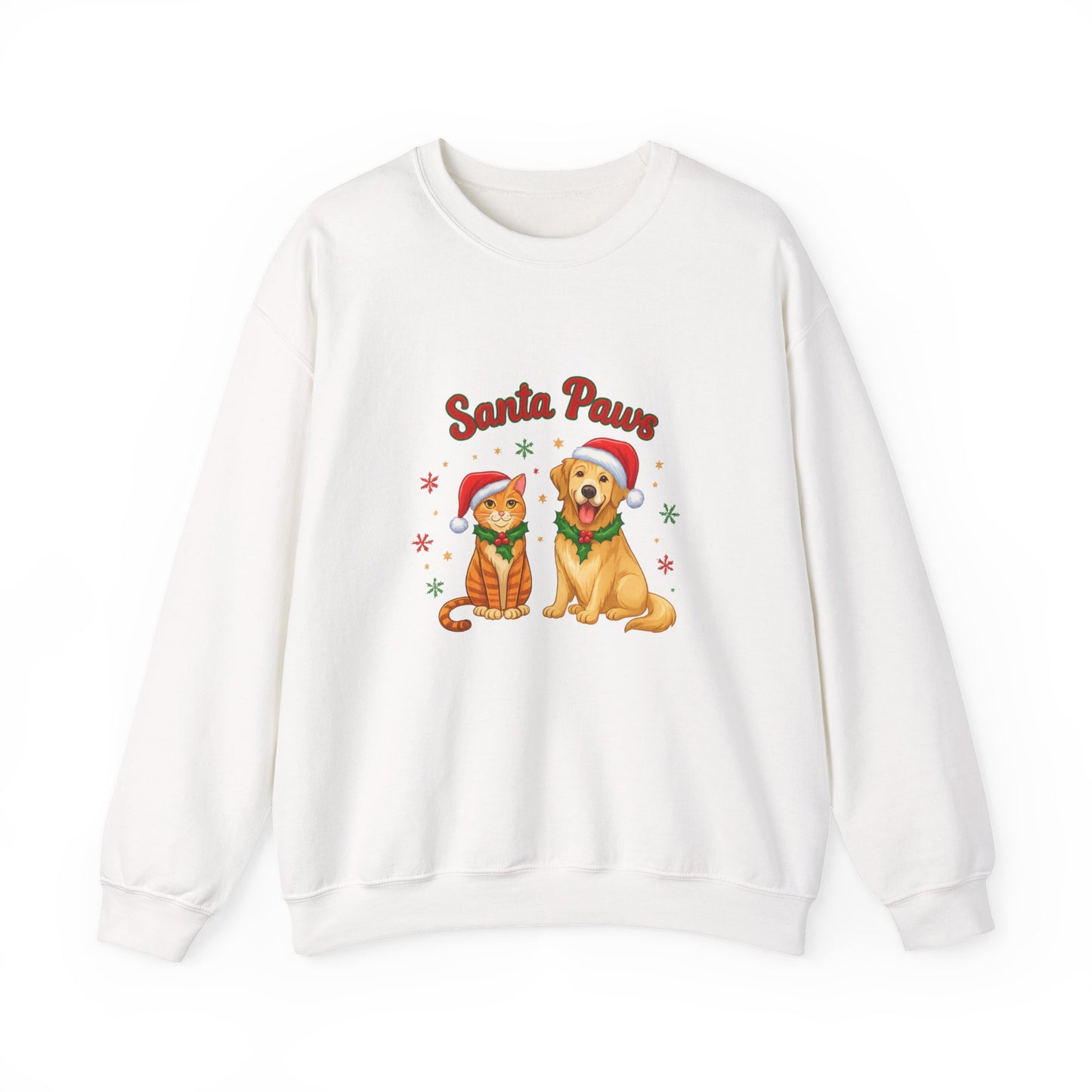 Unisex Heavy Blend™ mw2095 | Santa Paws Christmas Sweatshirt – Cute Cat & Dog Holiday Crewneck, Merry Xmas Gift for Pet Lovers