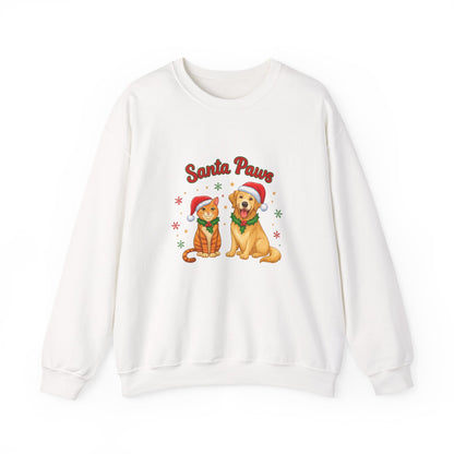 Unisex Heavy Blend™ mw2095 | Santa Paws Christmas Sweatshirt – Cute Cat & Dog Holiday Crewneck, Merry Xmas Gift for Pet Lovers