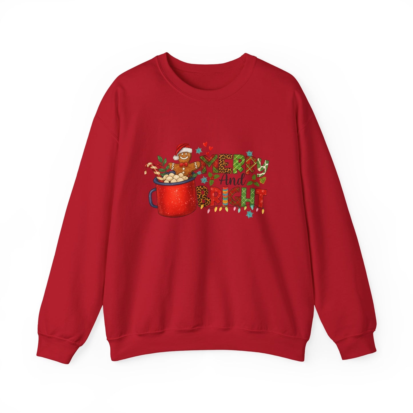 Unisex Heavy Blend™ mw2008 | Merry and Bright Christmas Sweatshirt – Gingerbread & Hot Cocoa Holiday Crewneck | Cozy Unisex Winter Gift