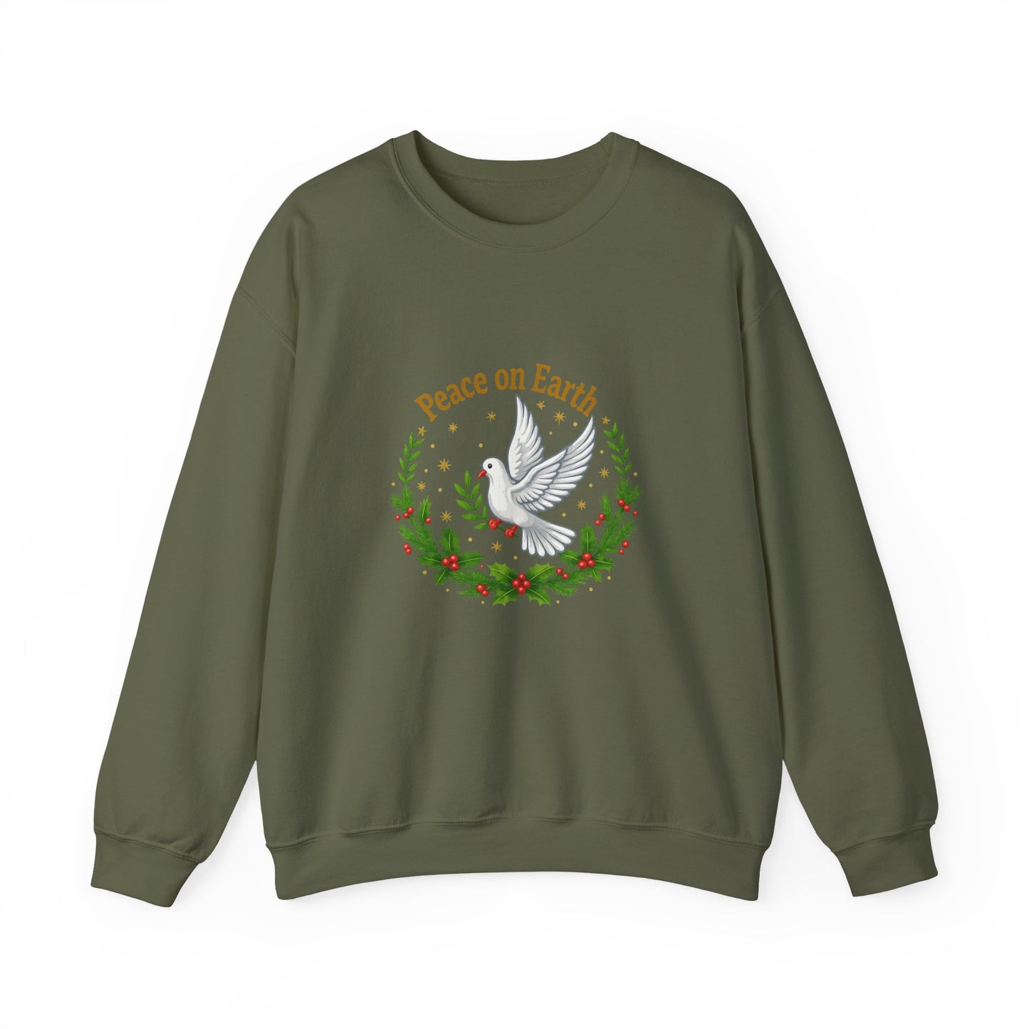 Unisex Heavy Blend™ mw2081 | Peace on Earth Dove Christmas Sweatshirt – Holiday Wreath Pullover, Festive Winter Sweater Gift