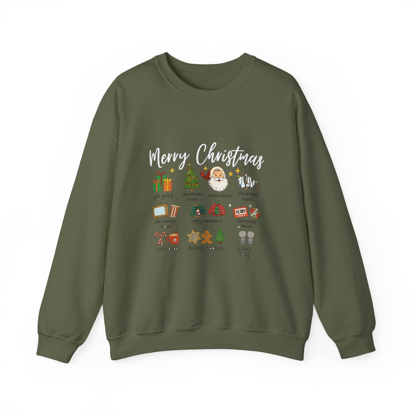 Unisex Heavy Blend™ mw2040 | Merry Christmas Icons Sweatshirt – Red Holiday Crewneck, Xmas Gift & Winter Party Outfit