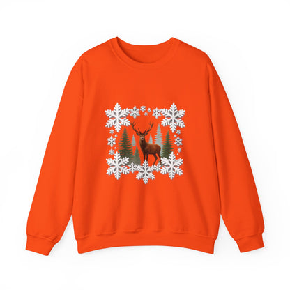 Unisex Heavy Blend™ mw2054 | Snowflake Reindeer Christmas Sweatshirt – Festive Winter Deer Crewneck, Holiday Pullover Sweater