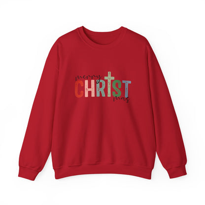 Unisex Heavy Blend™ mw2010 | Merry CHRISTmas Sweatshirt – Christian Holiday Crewneck with Cross | Faith Based Unisex Christmas Gift