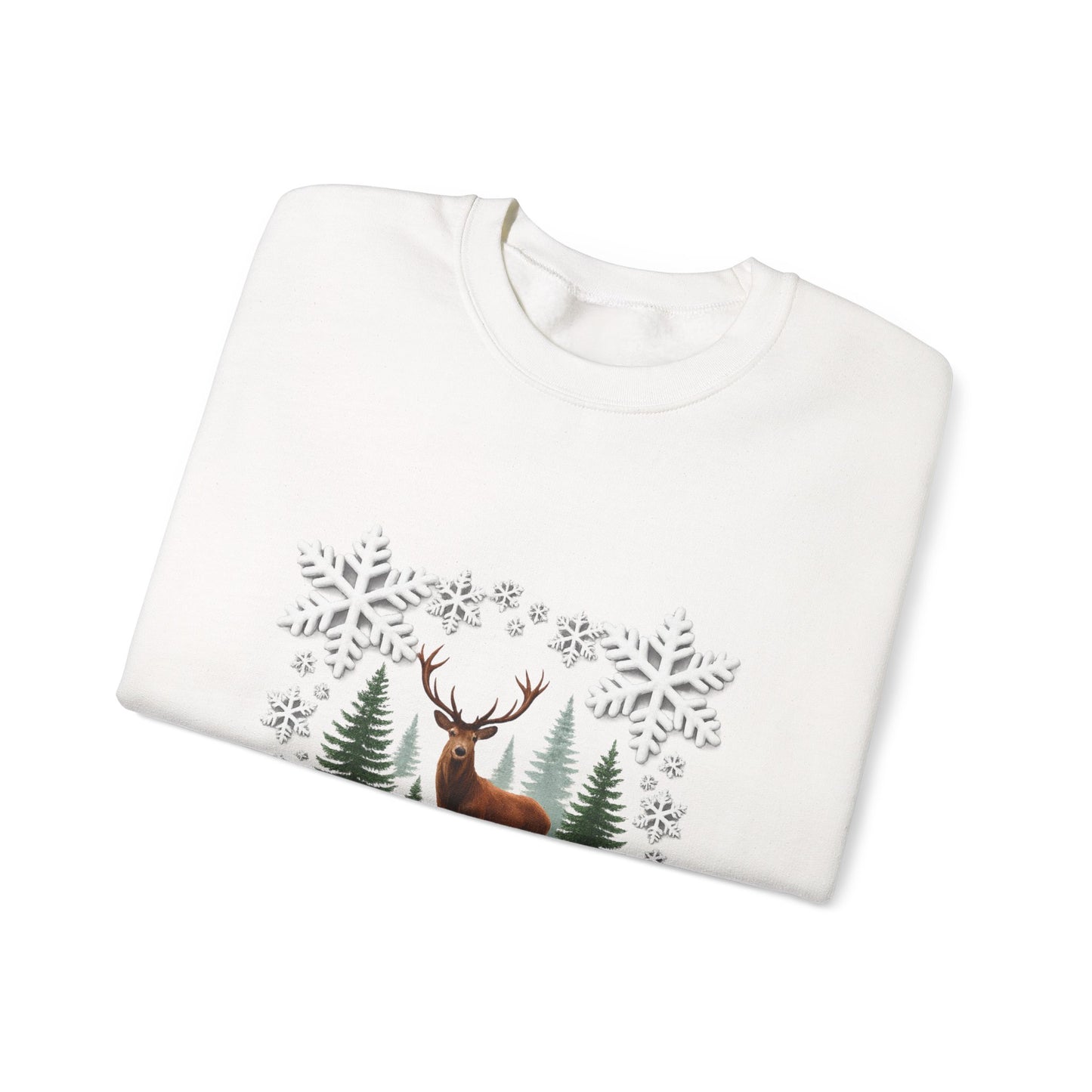 Unisex Heavy Blend™ mw2054 | Snowflake Reindeer Christmas Sweatshirt – Festive Winter Deer Crewneck, Holiday Pullover Sweater